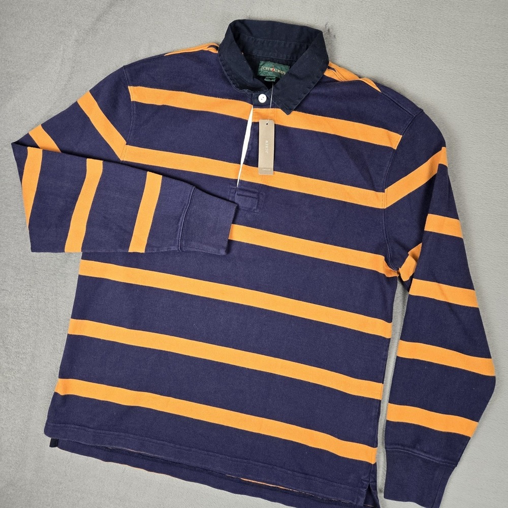 J.Crew Always Men's Medium Rugby Shirt LS Oarsman Striped Navy‎ Blue Gold Cotton